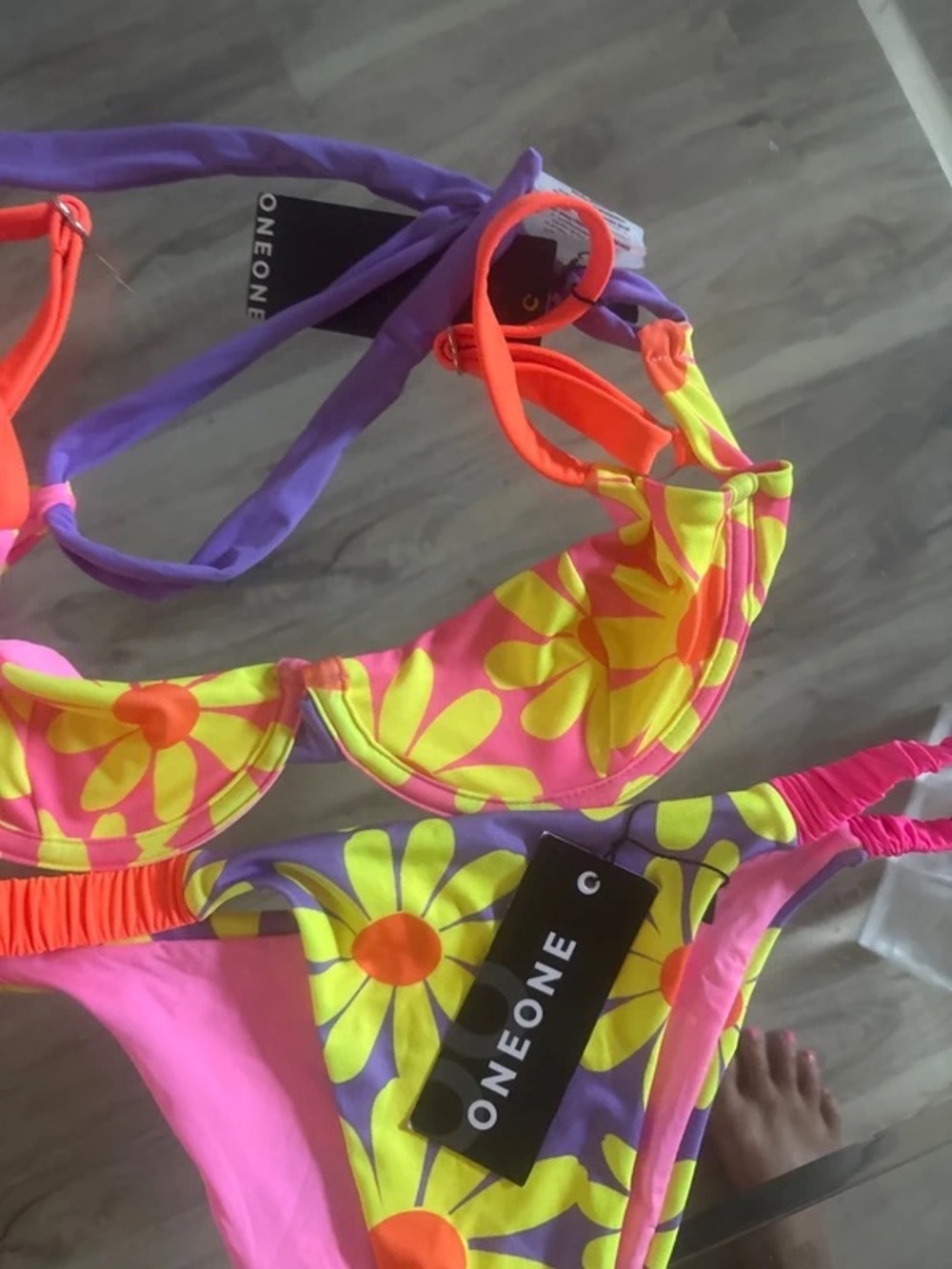 ONEONE Neon Pink & Yellow Floral Bikini Set